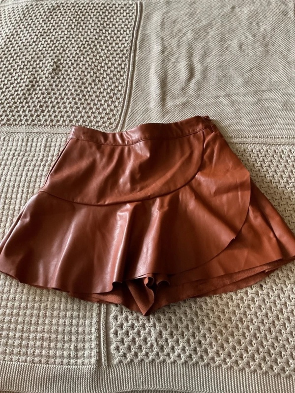 Rust-Tone Faux Leather Ruffle Skort